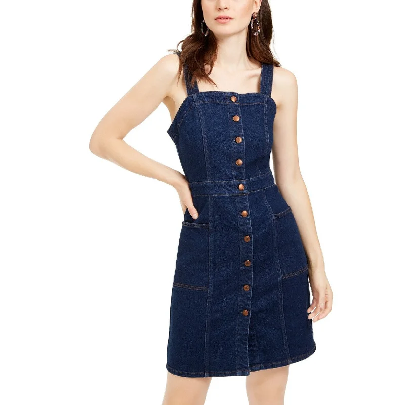 OAT Women's Fitted Button-Front Overall Dress Blue Size 8 European