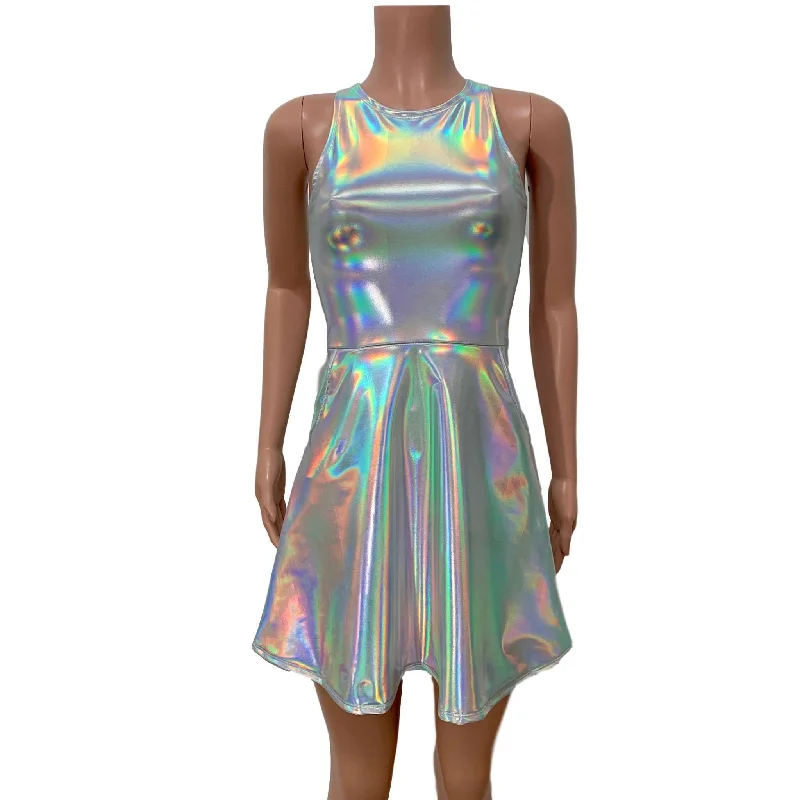 Opal Holographic A-line Mini Dress w/Pockets Dynamic Women's Moto
