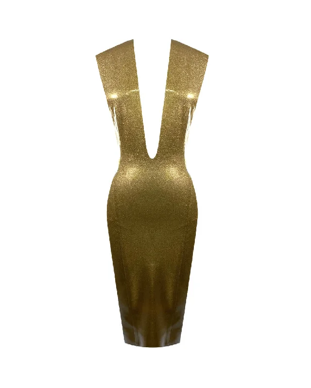 Print Plunge Dress Sleek Women's Metallic
