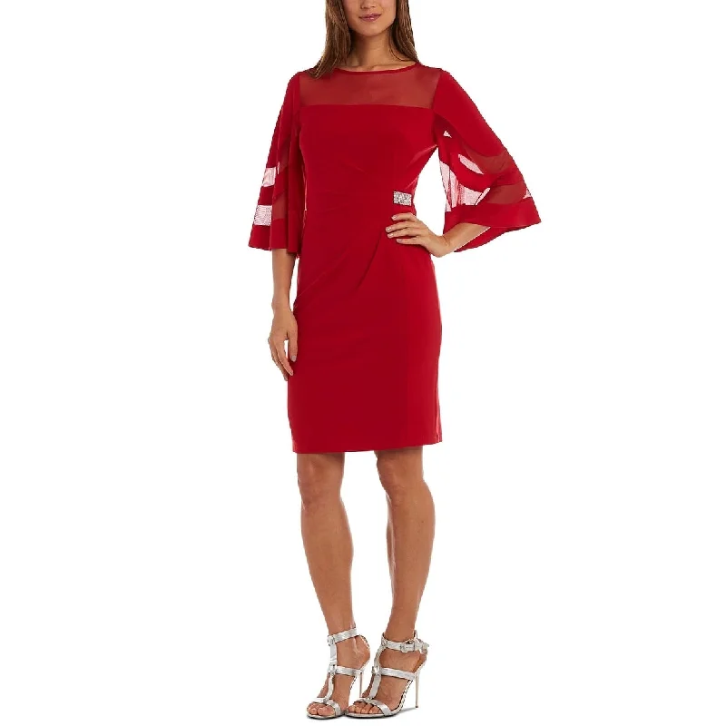 R & M Richards Women's Petite Illusion Detail Bell Sleeve Dress Red Size 1 Preppy Women's College R & M Richards Women's Petite Illusion Detail Bell Sleeve Dress Red Size 1 Preppy Women's College