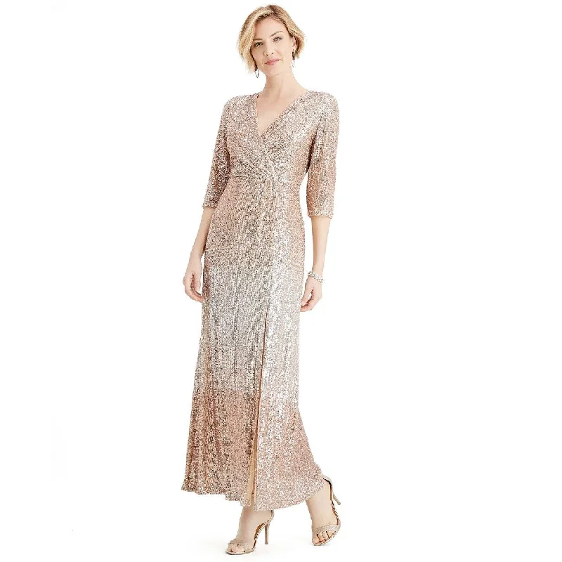 R & M Richards Women's Petite Sequined Gown Brown Size 6P Cool Women's Distressed