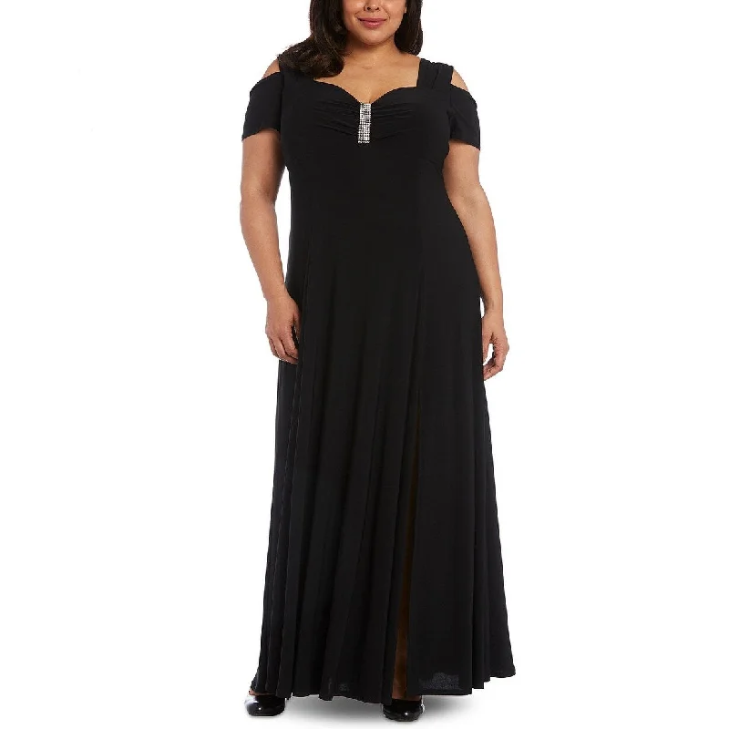 R & M Richards Women's Plus Size Rhinestone-Detail Gown Black Size 16 Business