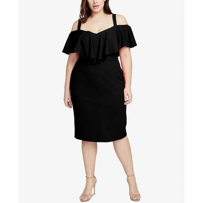 Rachel Rachel Roy Women's Trendy Plus Size Marcella Flounce Cold-Shoulder Dress Black Size 20 Bold Women's Statement
