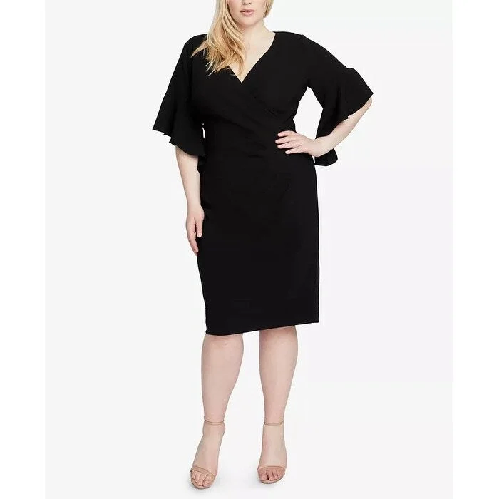 Rachel Roy Women's Trendy Plus Faux Wrap Sheath Dress Black Size PS - Petite Small Feminine Women's Style 