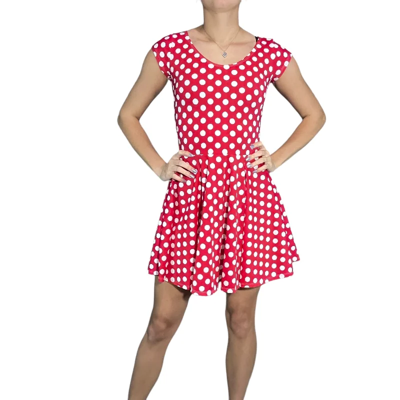 Red & White Polka Dot Cap Sleeve Skater Dress | Minnie Spandex Dress Refined Women's Classic 