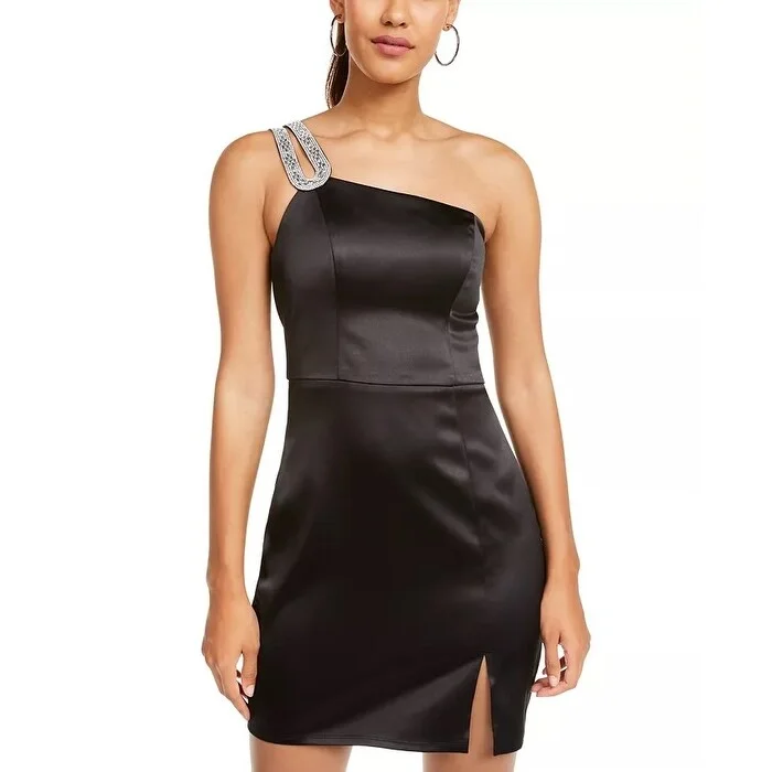 Sequin Hearts Junior's Embellished Satin Dress Black Size 3 Cool Women's Skate