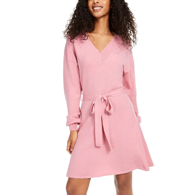 Sequin Hearts Juniors' Tie-Waist Sweater Dress Pink Size Medium British Gentlewoman Style