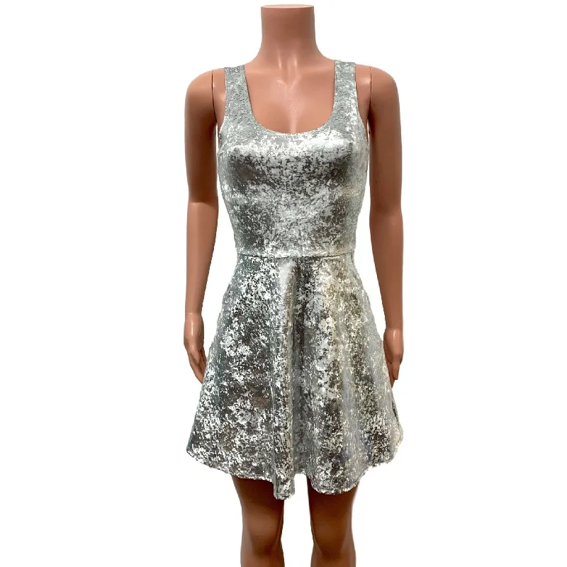 Silver Gilded Velvet A-line Mini Dress w/Pockets Practical Women's Quick - dry