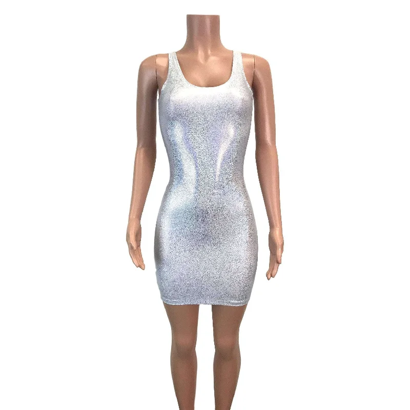 Silver Holographic Bodycon Dress Women