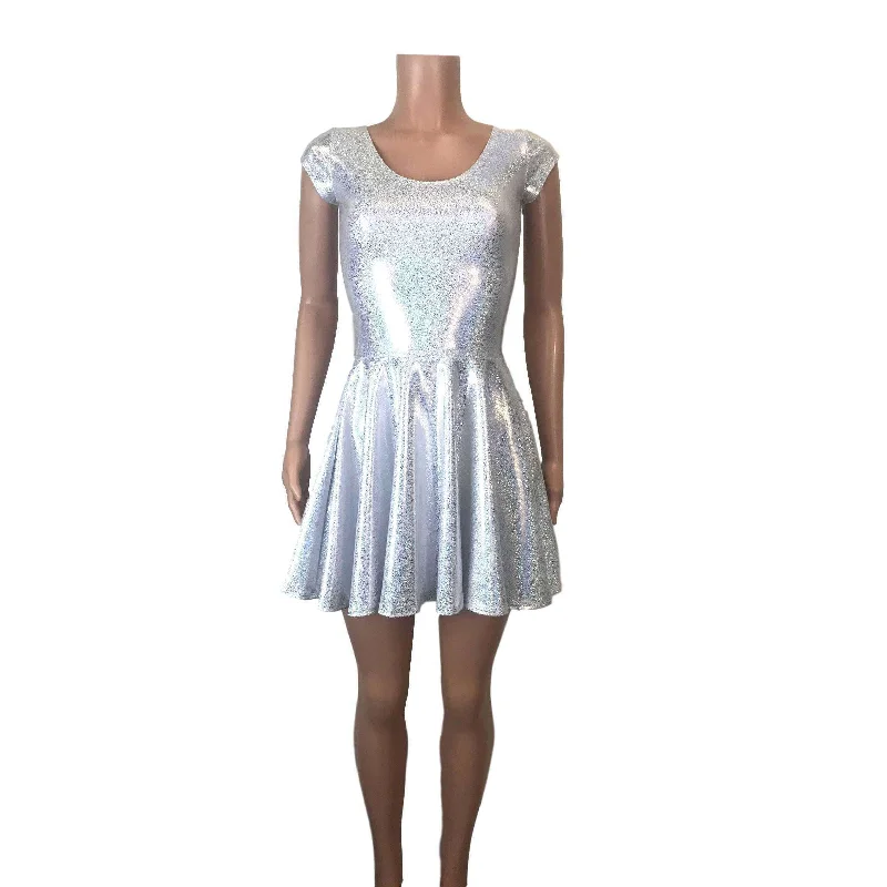 Silver Holographic Cap Sleeve Skater fit n flare Dress Cashmere