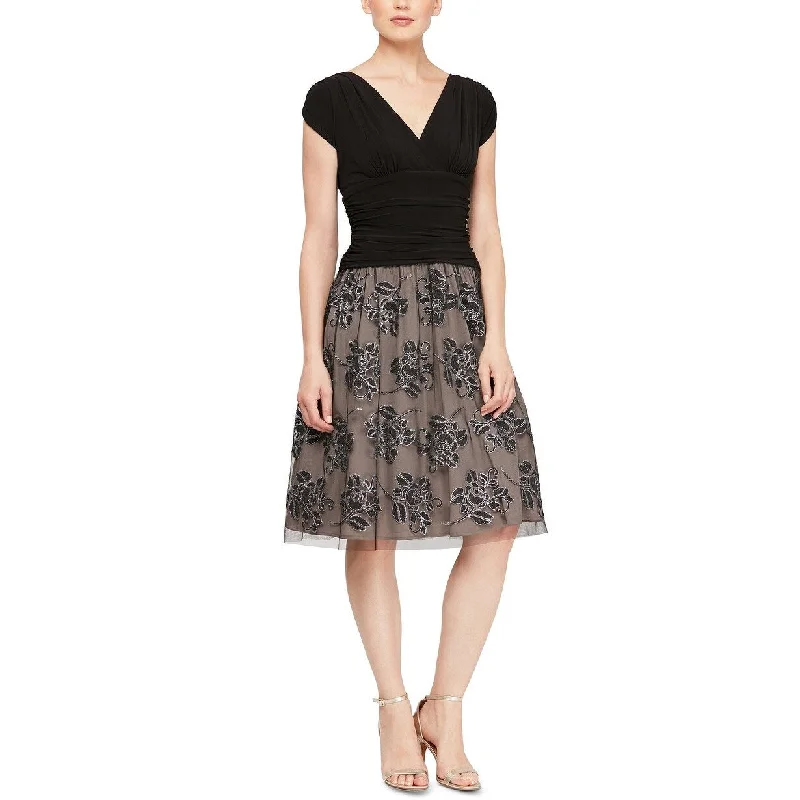 Sl Fashions Women's Embellished Floral-Print A-Line Dress Black Size 16 Artistic Women's Avant - 