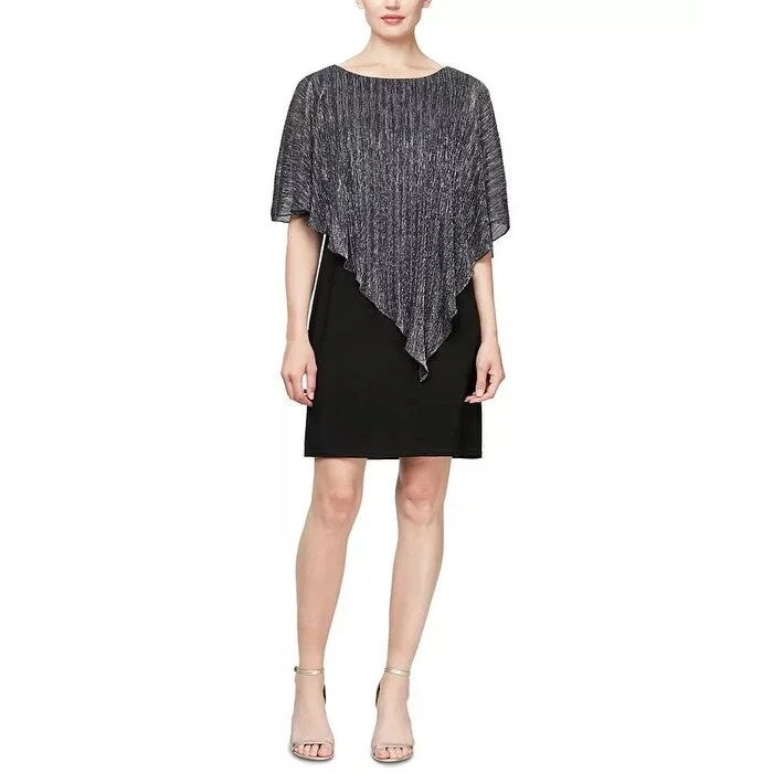 SL Fashions Women's Pleated Metallic Overlay Shift Dress Black Size 6 Gym