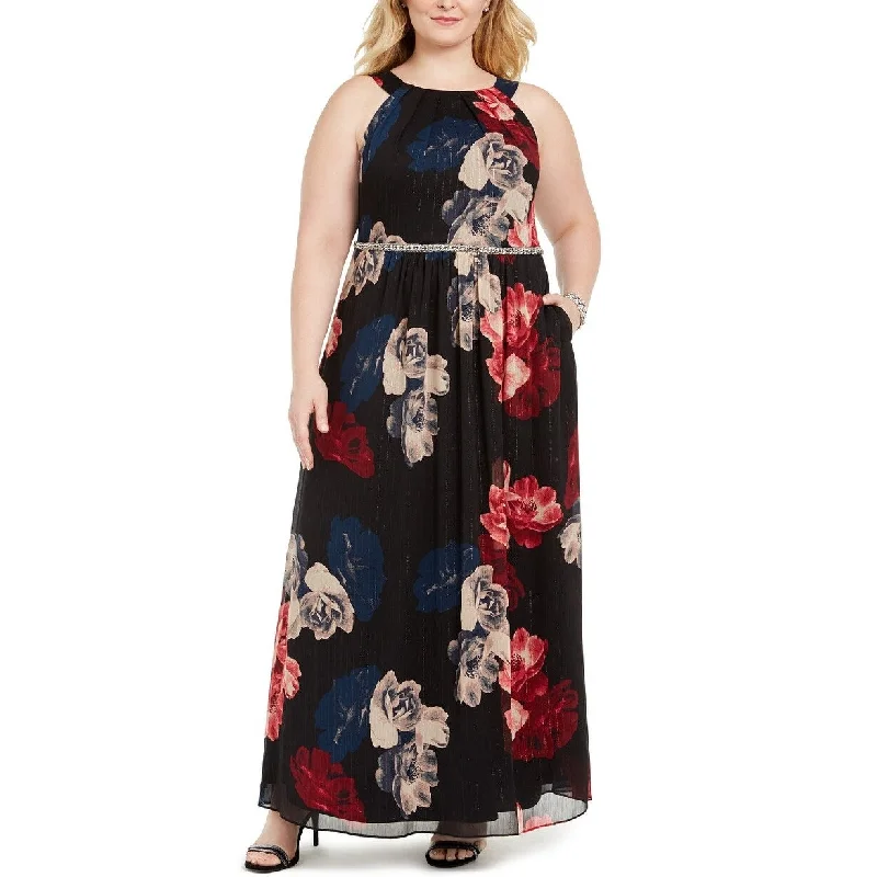 Sl Fashions Women's Plus Size Printed Bead-Waist Maxi Dress Black Size 18 Sophisticated Women's Tailored Sl Fashions Women's Plus Size Printed Bead-Waist Maxi Dress Black Size 18 Sophisticated Women's Tailored