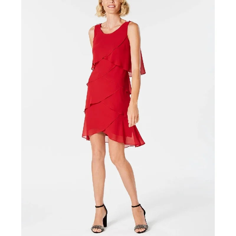 SL Fashions Women's Tiered Chiffon Dress Red Size 10 Vintage Women's 1970S 