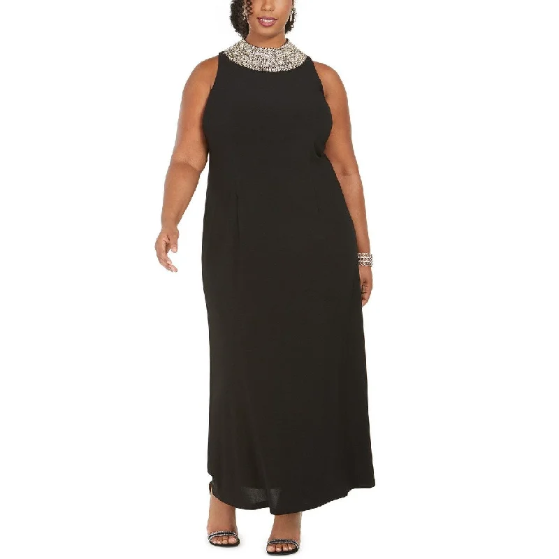 Sl Women's Fashions Plus Size Embellished Mock-Neck Gown Black Size 14 Dynamic Women's Moto