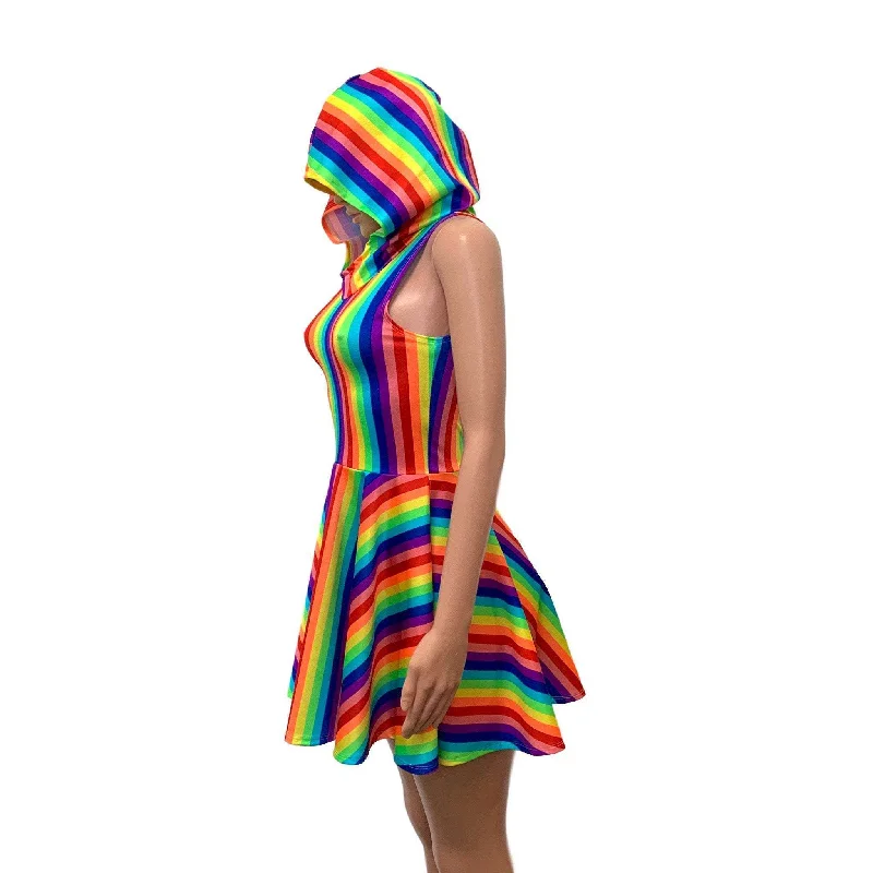 Sleeveless Rainbow Hoodie Skater Dress Relaxed Women's 