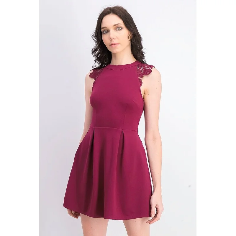 Speechless Juniors' Women's Lace-Contrast Fit & Flare Dress Red Size Small Bold Women's Animal Print Speechless Juniors' Women's Lace-Contrast Fit & Flare Dress Red Size Small Bold Women's Animal Print