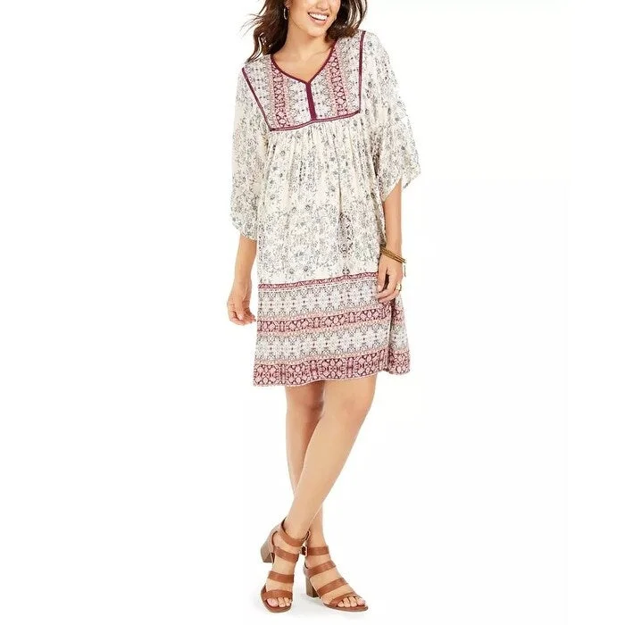 Style & Co Women's Printed Elbow-Sleeve Peasant Dress Beige Size Large Stylish Women's Tropical Style & Co Women's Printed Elbow-Sleeve Peasant Dress Beige Size Large Stylish Women's Tropical