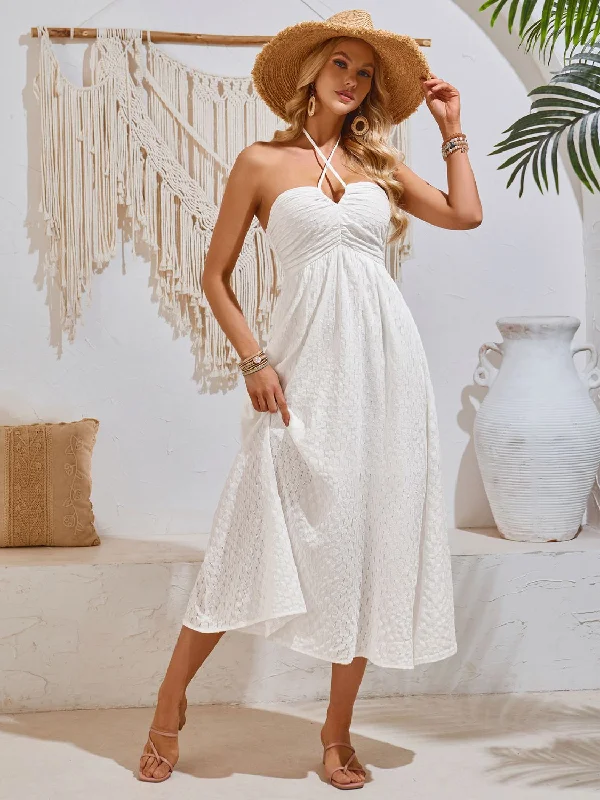 Swiss Dot Halter Neck Midi Dress Cashmere