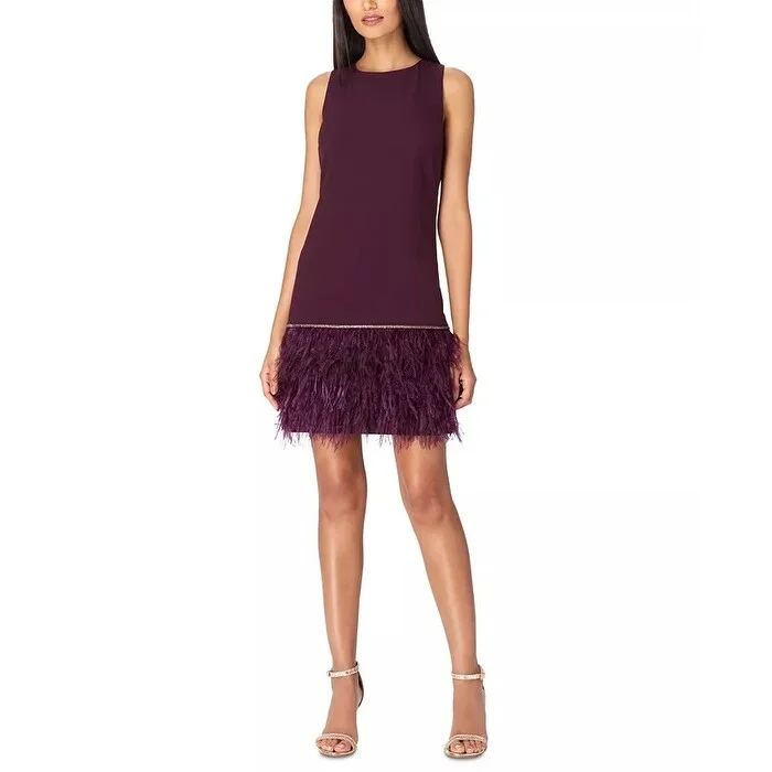 Tahari ASL Women's Feather Crepe Shift Dress Burgundy Purple Size 8 Modern Women's 