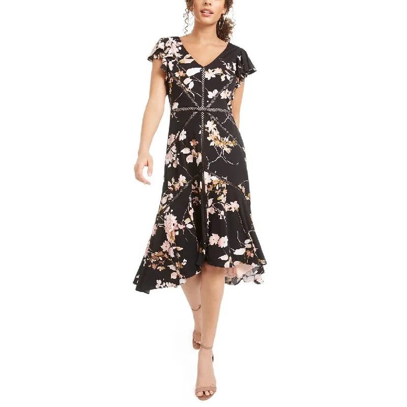 Taylor Women's Crochet Trim Midi Dress Black Size 12 Elegant Women's 
