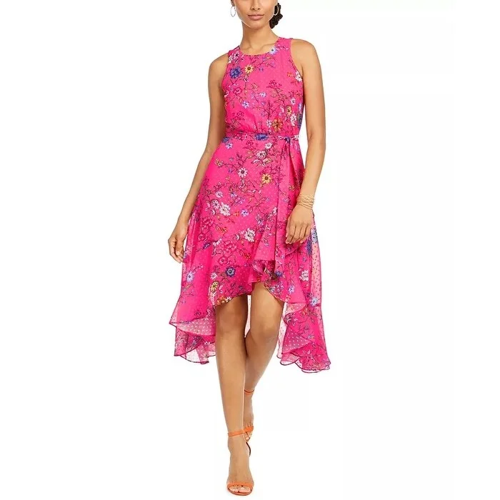 Taylor Women's Floral Clip Dot High Low Dress Pink Size 14 French