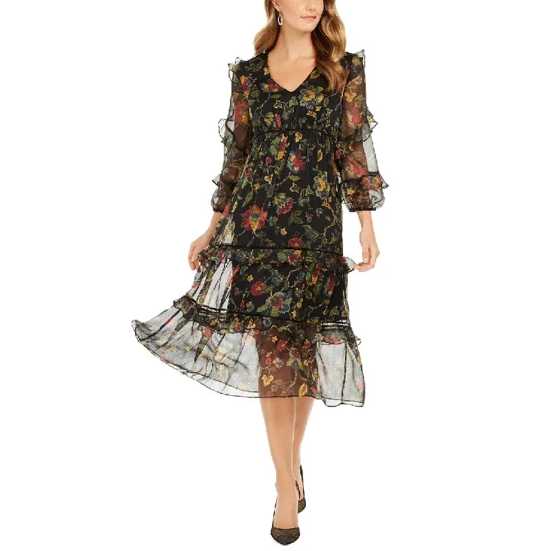 Taylor Women's Floral Print Chiffon Midi Dress Black Size 10 Streetwear Style for 