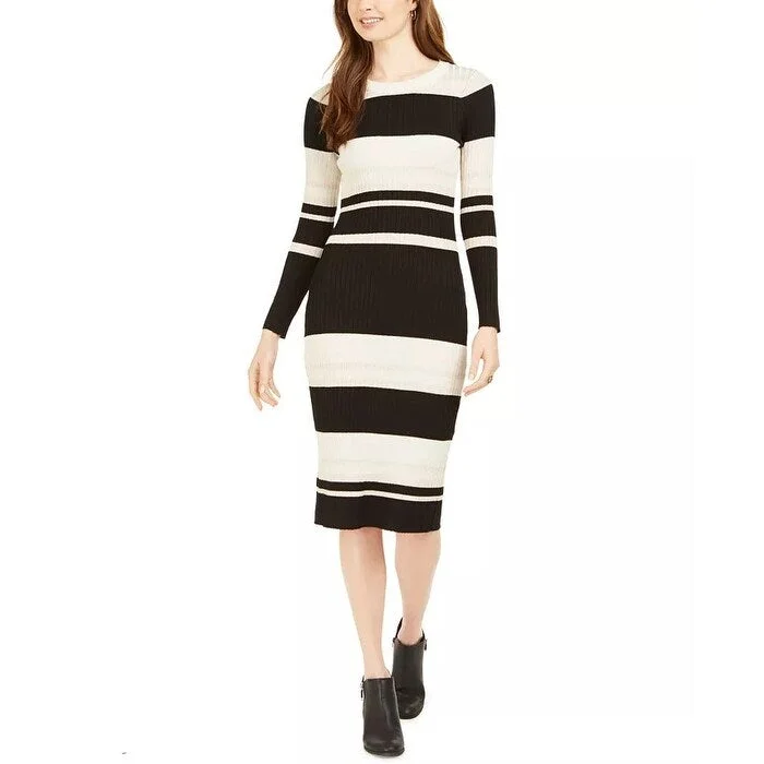 Taylor Women's Striped Midi Sweater Dress Black Size Large Hip Women's Retro