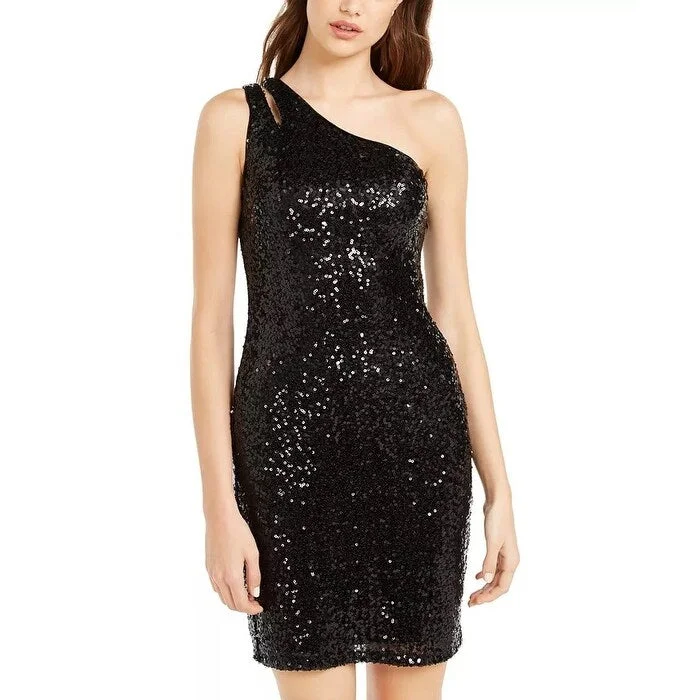 Teeze Me Juniors' One-Shoulder Sequin Dress Black Size 13 Refined Women's Velvet