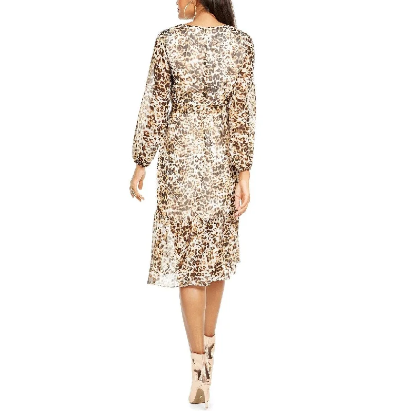 Thalia Sodi Women's Animal-Print Peasant Dress Beige Size Small Women