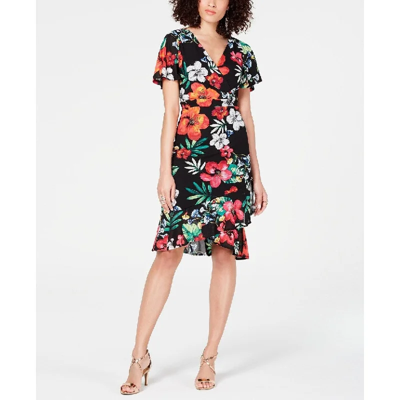 Thalia Sodi Women's Floral-Print Wrap Dress Black Size Medium Earthy Women's Hemp - based Thalia Sodi Women's Floral-Print Wrap Dress Black Size Medium Earthy Women's Hemp - based