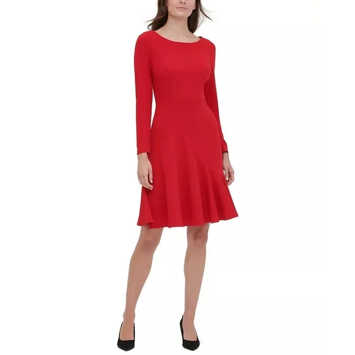 Tommy Hilfiger Women's Asymmetrical Fit & Flare Dress Red Size 14 Modern Women's 