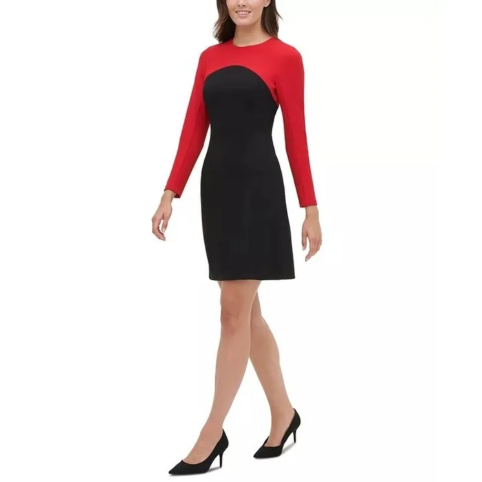 Tommy Hilfiger Women's Colorblocked Scuba Crepe Sheath Dress Black Size 8 British Gentlewoman Style