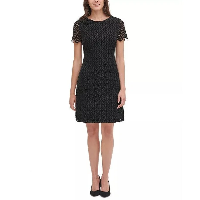 Tommy Hilfiger Women's Fleece Lace Shift Dress Black Size 10 Modern Women's 