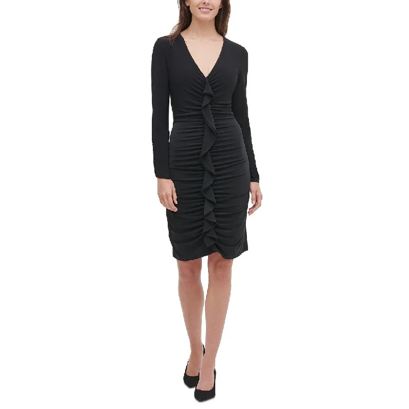 Tommy Hilfiger Women's Jersey Ruffle-Front Dress Black Size 6 French