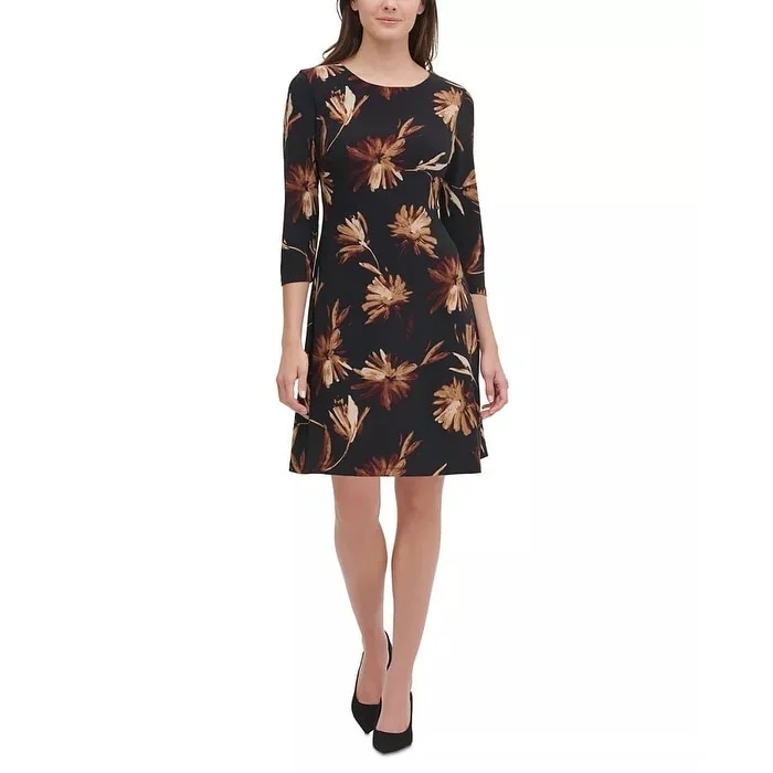 Tommy Hilfiger Women's Miranda Floral Dress Charcoal Size 2 Monochromatic Office Style Tommy Hilfiger Women's Miranda Floral Dress Charcoal Size 2 Monochromatic Office Style