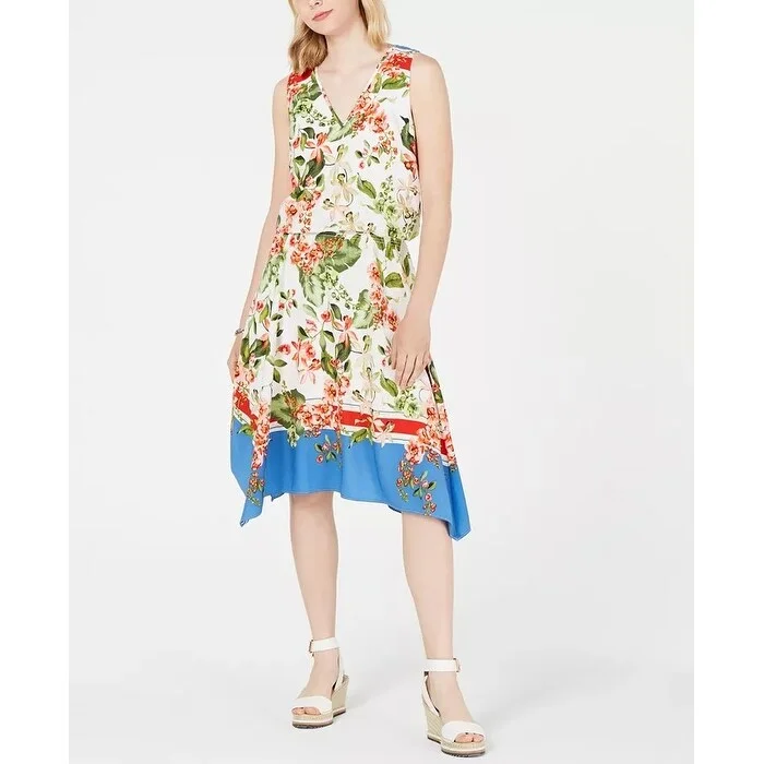 Tommy Hilfiger Women's Printed Handkerchief Hem Dress White Size 2 Sporty Women's Tennis Tommy Hilfiger Women's Printed Handkerchief Hem Dress White Size 2 Sporty Women's Tennis