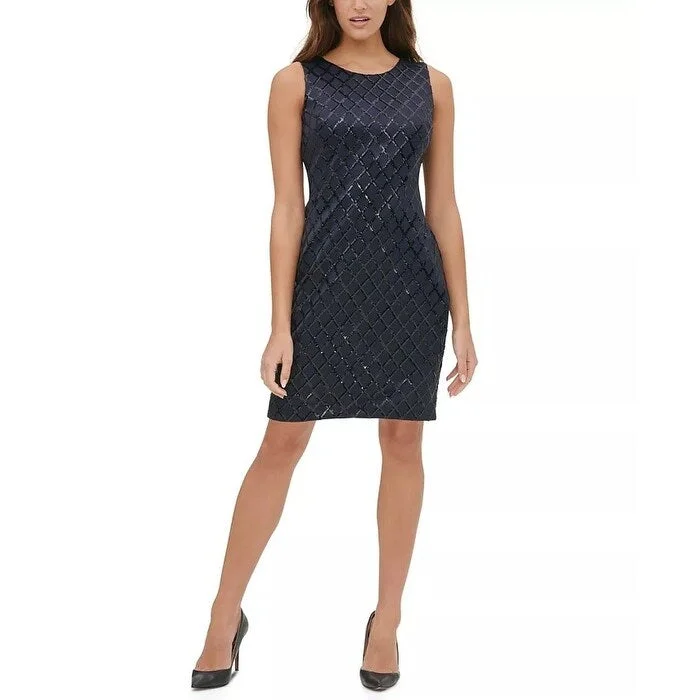 Tommy Hilfiger Women's Sequin Scuba Sheath Dress Blue Size 18 European