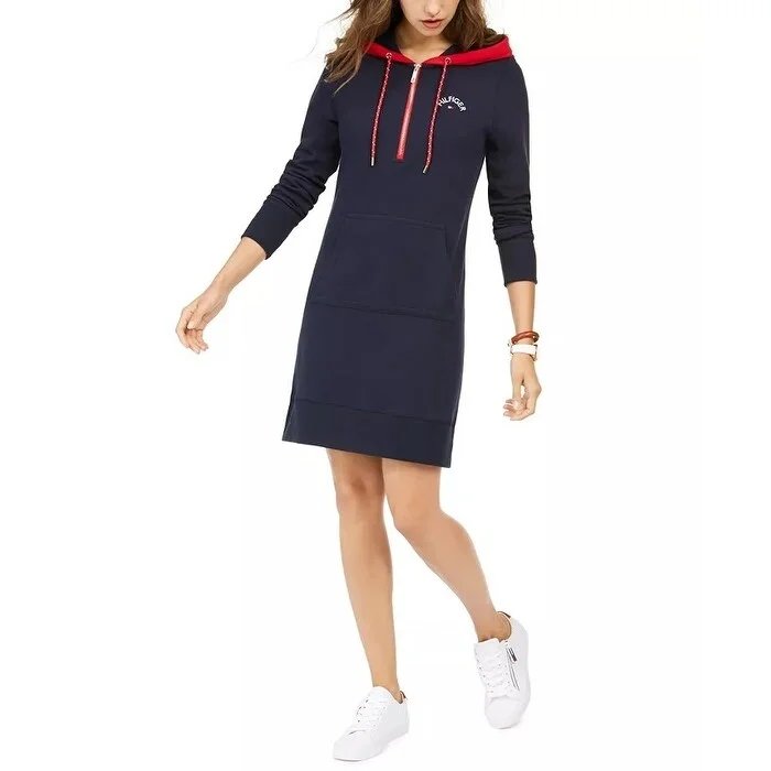 Tommy Hilfiger Women's Zip-Front Hoodie Dress Navy Size Large Cool Women's Skate
