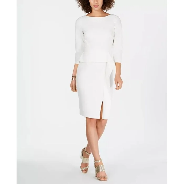 Vince Camuto Women's Angled Ruffle Sheath Dress Ivory White Size 8 Refined Women's 