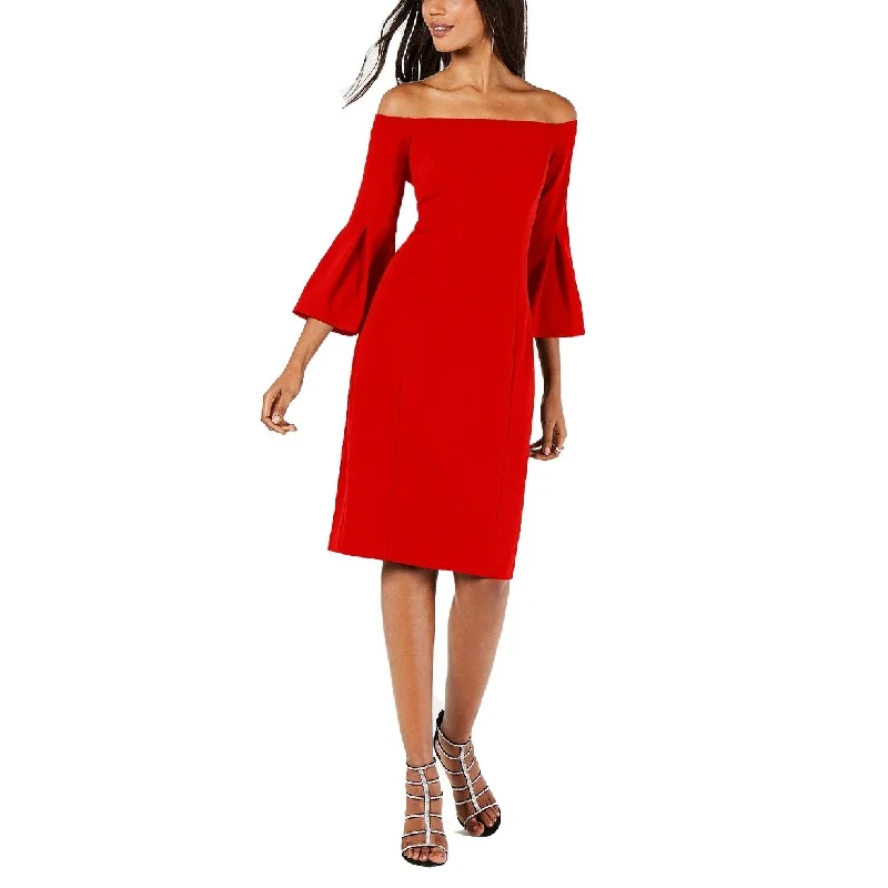 Vince Camuto Women's Off-The-Shoulder Bell-Sleeve Dress Red Size 16 Laid - back Women's Vibe
