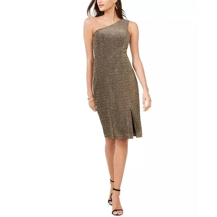 Vince Camuto Women's One Shoulder Glitter Knit Dress Gold Size 14 Women