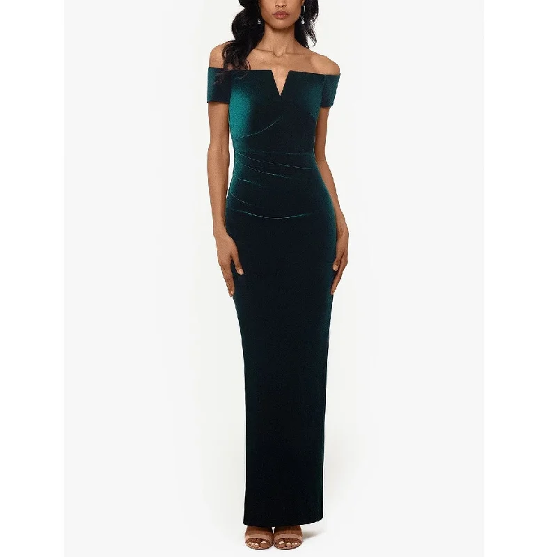 X By Xscape Women's Velvet Off The Shoulder Gown Dark Green Size 6 Bold Women's Statement
