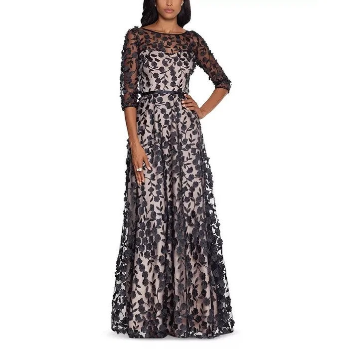 Xscape Women's Floral Applique Gown Black Size 10 Dapper Women's Bow - adorned
