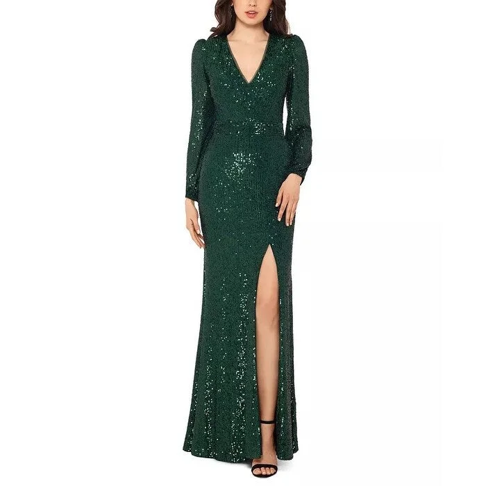 Xscape Women's Sequined Gown Green Size 12 Geometric