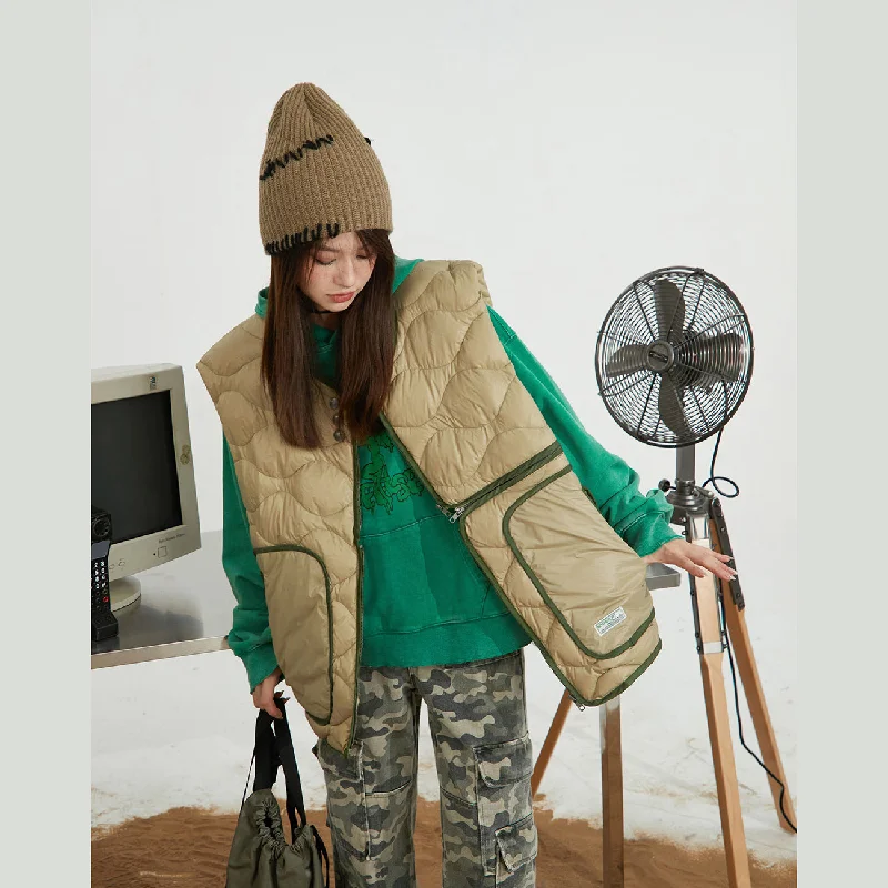 Zip-Up Wave Down Padding Vest Business