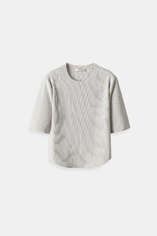 Old Money Elegant Half-Sleeve Women's Boat Neck Textured Blouse Vintage Women's 1970S 