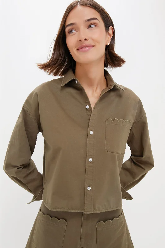Army Green Chino Cropped Jasper Button Down Athletic Women's 