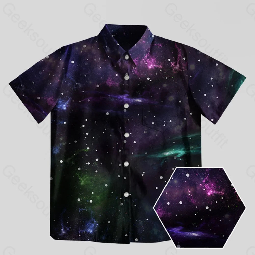 Beautiful Nebula Outer Space Button Up Pocket Shirt Monochromatic All - in - one