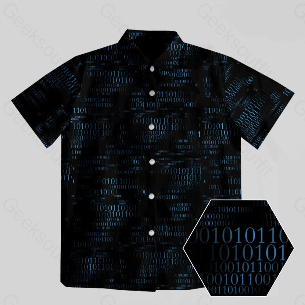 Binary Computer 1s and 0s Black Button Up Pocket Shirt Traditional Women's Wool